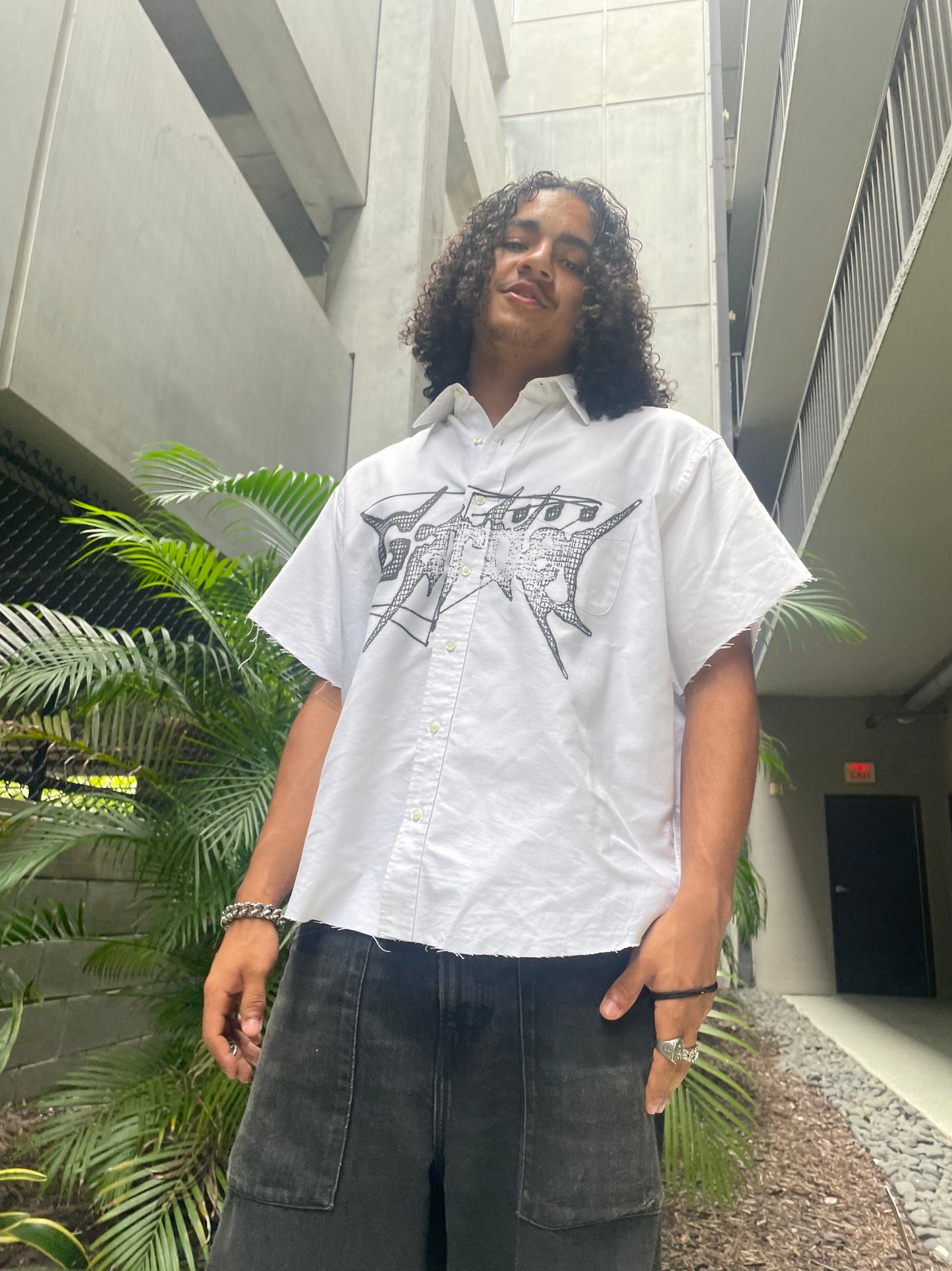 Blast Print Cropped Button Downs